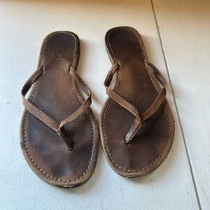 Rainbow Brown Leather Flip Flops